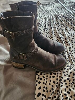 Aetrex Kara Brown Suede Braided Cork Ankle Boots | Orthotic Comfort | Size 40  9